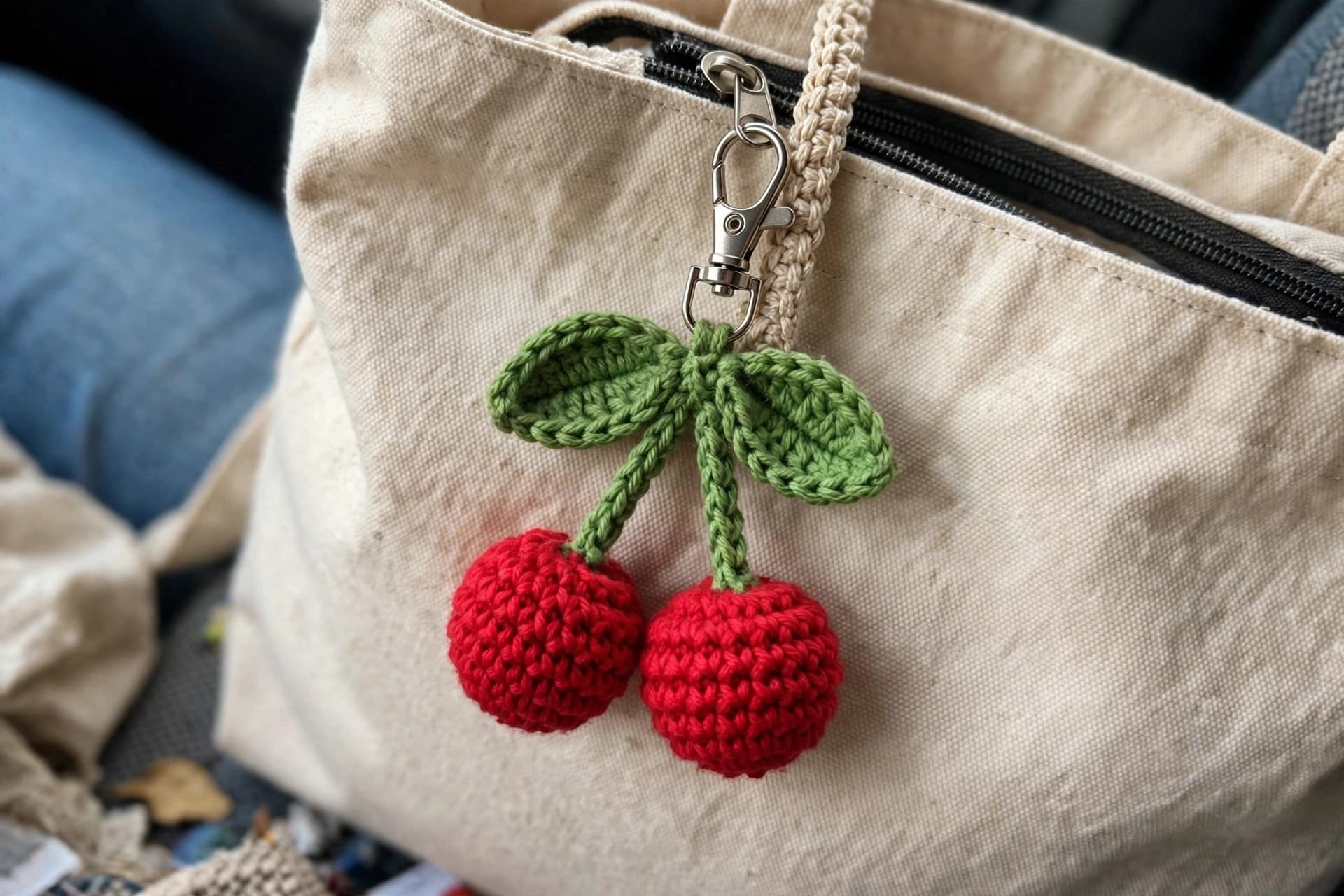 Crochet Cherry Bag Charm — view 1